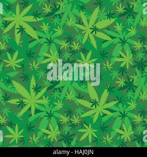Marijuana leaves seamless pattern in shades of green Stock Vector