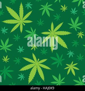 Green marijuana leaves seamless background pattern Stock Vector