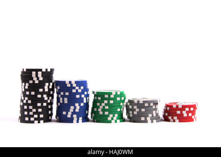 Stacks of casino poker chips isolated on white background Stock Photo