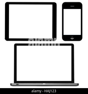laptop, digital tablet and phone with blank screens Stock Photo