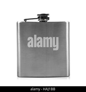 metal hip flask isolated on white Stock Photo