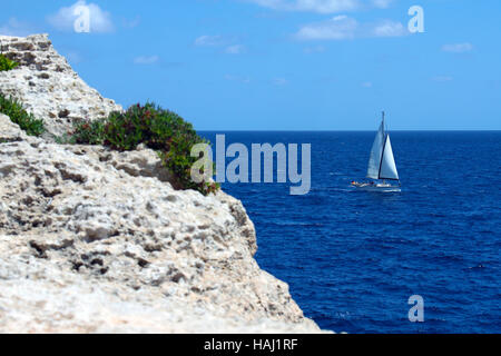 Yacht sailing on the sea in Mallorca Stock Photo
