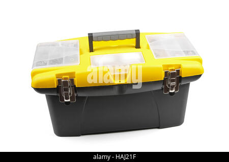 yellow plastic toolbox isolated on white background Stock Photo