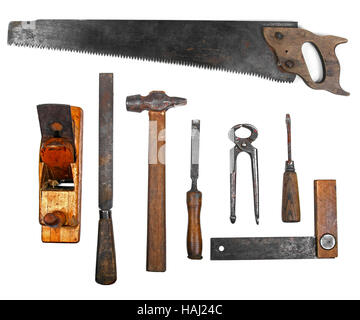 old work tools isolated on white background Stock Photo
