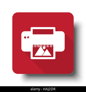 Flat Photo Printing web icon on red button with drop shadow Stock Photo