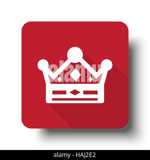 Flat Crown web icon on red button with drop shadow Stock Photo