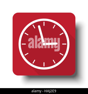 Flat Clock web icon on red button with drop shadow Stock Photo