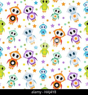 Cute kids seamless pattern robot rocket. Children endless background, texture, wallpaper. Vector illustration. Stock Vector