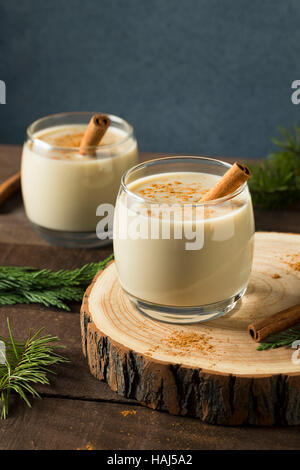 Homemade Christmas Eggnog with Cinnamon and Nutmeg Stock Photo