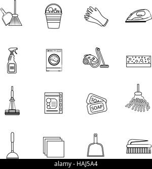 Cleaning icons set, modern line, sketch, doodle style.   isolated on white background. Vector illustration Stock Vector