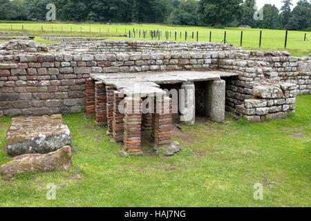 Chesters Roman Fort. Commandants house or Praetorium showing hypocaust underfloor heating system. Chollerford, Hexham, Northumberland, England, United Stock Photo