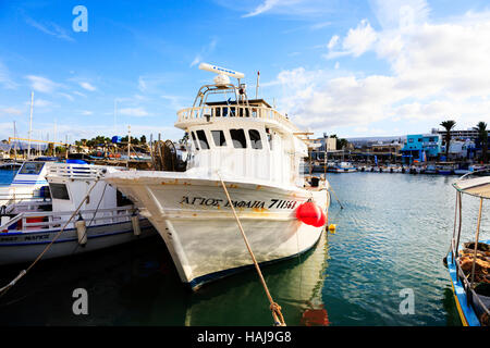 Traditional, wooden fishing boat, Latsi harbour.Latsi, Polis,Cyprus Stock Photo