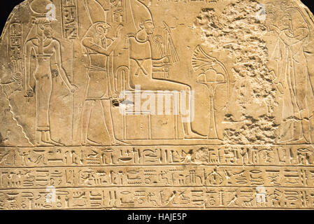 abydos hierogliefs in sandstone stele Stock Photo