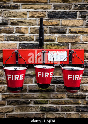 Old fire baskets at the Ingrow railway station, part of the Keighley and Worth Valley Railway, Ingrow, Yorkshire, UK Stock Photo