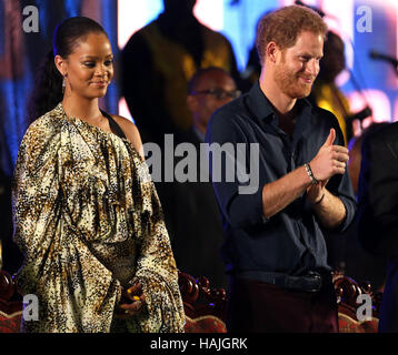 Prince Harry and Rihanna attend the Golden Anniversary Spectacular Mega Concert at the Kensington Oval cricket ground in Bridgetown, Barbados marking 50 years of the islands independence. Stock Photo