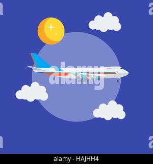 Vector cargo jet airplane flying in the sky. Vector illustration. Stock Vector