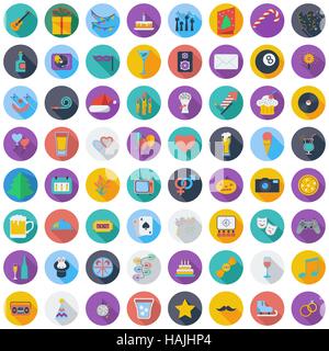 Celebration and Party color flat icons set with long shadow. Vector illustration. Stock Vector