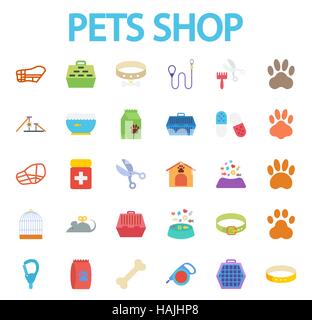 Pets shop icons set. Flat vector related icon set for web and mobile applications. It can be used as - logo, pictogram, icon, infographic element. Vec Stock Vector
