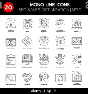 Thin Line Icons Set of Search Engine Optimization, Website and APP Design and Development. Simple Mono Line Pictogram Pack. Stroke Vector Logo Concept Stock Vector