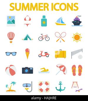 Summer icons set. Flat vector related icon set for web and mobile applications. It can be used as - logo, pictogram, icon, infographic element. Vector Stock Vector