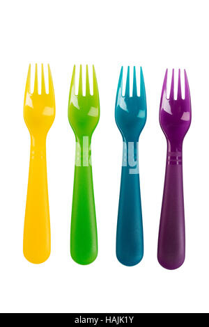 set of plastic forks. Isolate on white. Stock Photo