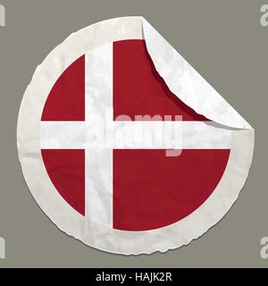 Denmark flag symbol on a paper label Stock Vector