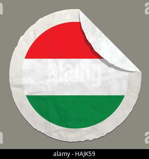 Hungary flag symbol on a paper label Stock Vector