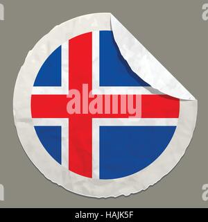 Iceland flag symbol on a paper label Stock Vector