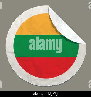Lithuania flag symbol on a paper label Stock Vector