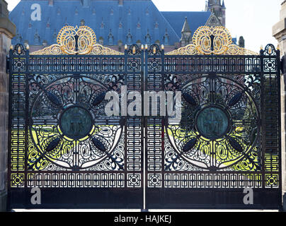 Carved gate in front of the Peace Palace in the Hague, Netherlands Stock Photo