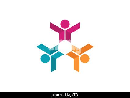 team work education logo, social network symbol icon, modern media social connecting people vector design Stock Vector