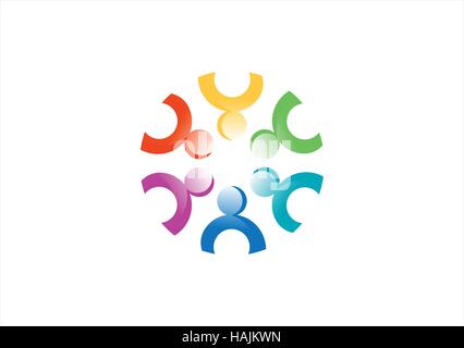 team work logo, social network icon,union team symbol design, illustration group vector logotype Stock Vector