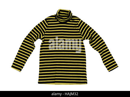 Striped yellow black knitted sweater, isolate on a white background Stock Photo