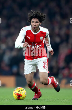 Arsenal's Mohamed Elneny during the EFL Cup, Quarter Final match at the Emirates Stadium, London. PRESS ASSOCIATION Photo. Picture date: Wednesday November 30, 2016. See PA story SOCCER Arsenal. Photo credit should read: Nick Potts/PA Wire. RESTRICTIONS: No use with unauthorised audio, video, data, fixture lists, club/league logos or 'live' services. Online in-match use limited to 75 images, no video emulation. No use in betting, games or single club/league/player publications. Stock Photo