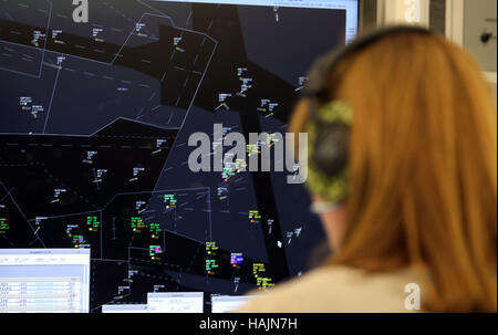 Air traffic Controllers look after aircraft flying over England and Wales at NATS in Swanwick, which is home to the London Area Control Centre (LACC) and London Terminal Control Centre, as airline passengers could suffer delays of up to 20 minutes on every flight unless airspace is modernised, the head of the UK's National Air Traffic Control Service (Nats) Martin Rolfe has warned. Stock Photo