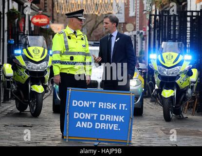 Scottish Justice Secretary Michael Matheson(r) joins Police Scotland Assistant Chief Constable Bernard Higgins as Police Scotland launches their annual festive drink-drive campaign in Glasgow. Stock Photo