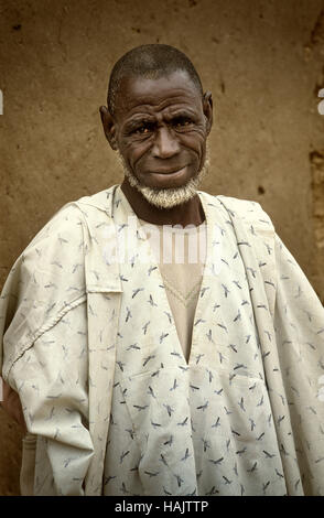 Mali, West Africa - January 25, 1992: Dogon village and typical mud buildings with  barns for cereals and Peul Fulani popolations Stock Photo