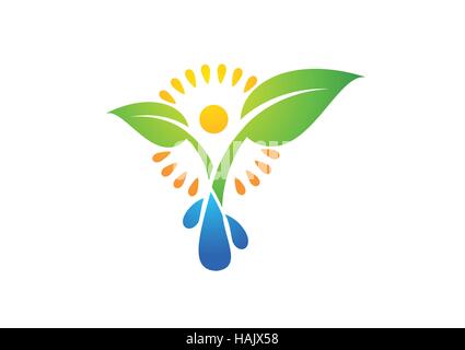 plant,people,water,spring,natural,illustration logo, sun,leaf,botany,ecology icon,health symbol vector design Stock Vector