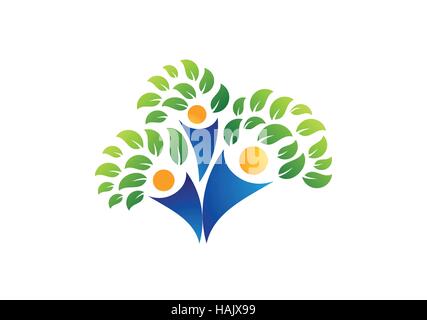 family tree logo, tree family symbol, parent and kid icon, parenting health care education vector design Stock Vector
