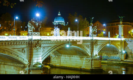 The Skyline of Vatican city with St Peters Dome in Rome from River Tiber Stock Photo