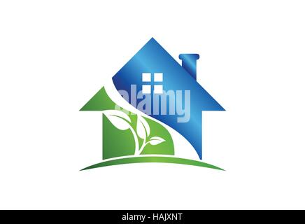 house logo, real estate building symbol icon, architecture nature home sign vector design Stock Vector