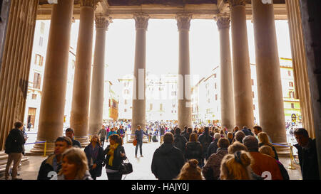 Leaving the Pantheon with its famous columns in the historic district of Rome Stock Photo