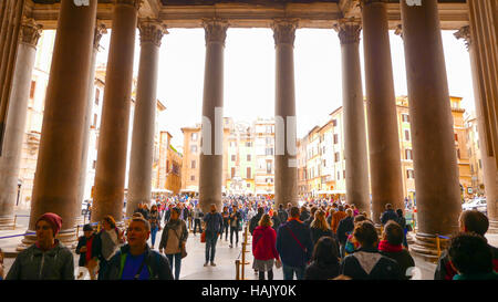 Leaving the Pantheon with its famous columns in the historic district of Rome Stock Photo