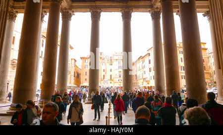 Leaving the Pantheon with its famous columns in the historic district of Rome Stock Photo