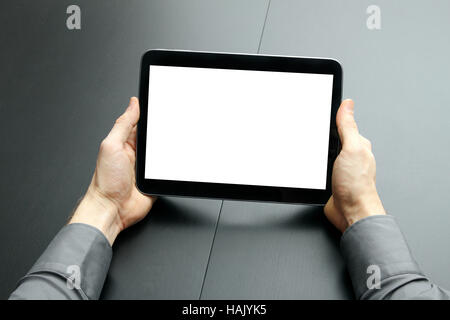businessman holding blank digital tablet Stock Photo