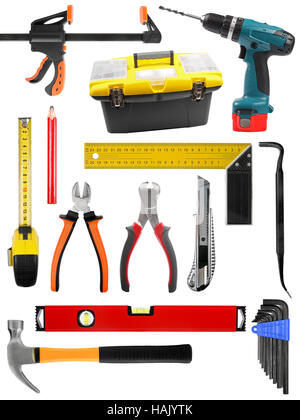 set with construction work tools isolated on white Stock Photo