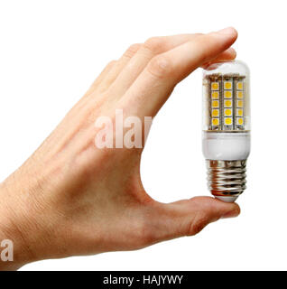 led lightbulb in the hand isolated on white Stock Photo