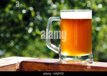 cold beer mug in sunny summer day Stock Photo