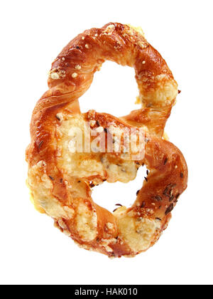 pretzel with cheese and cumin isolated on white Stock Photo