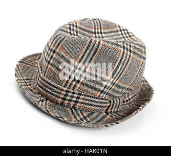 grey checked trilby hat isolated on a white Stock Photo